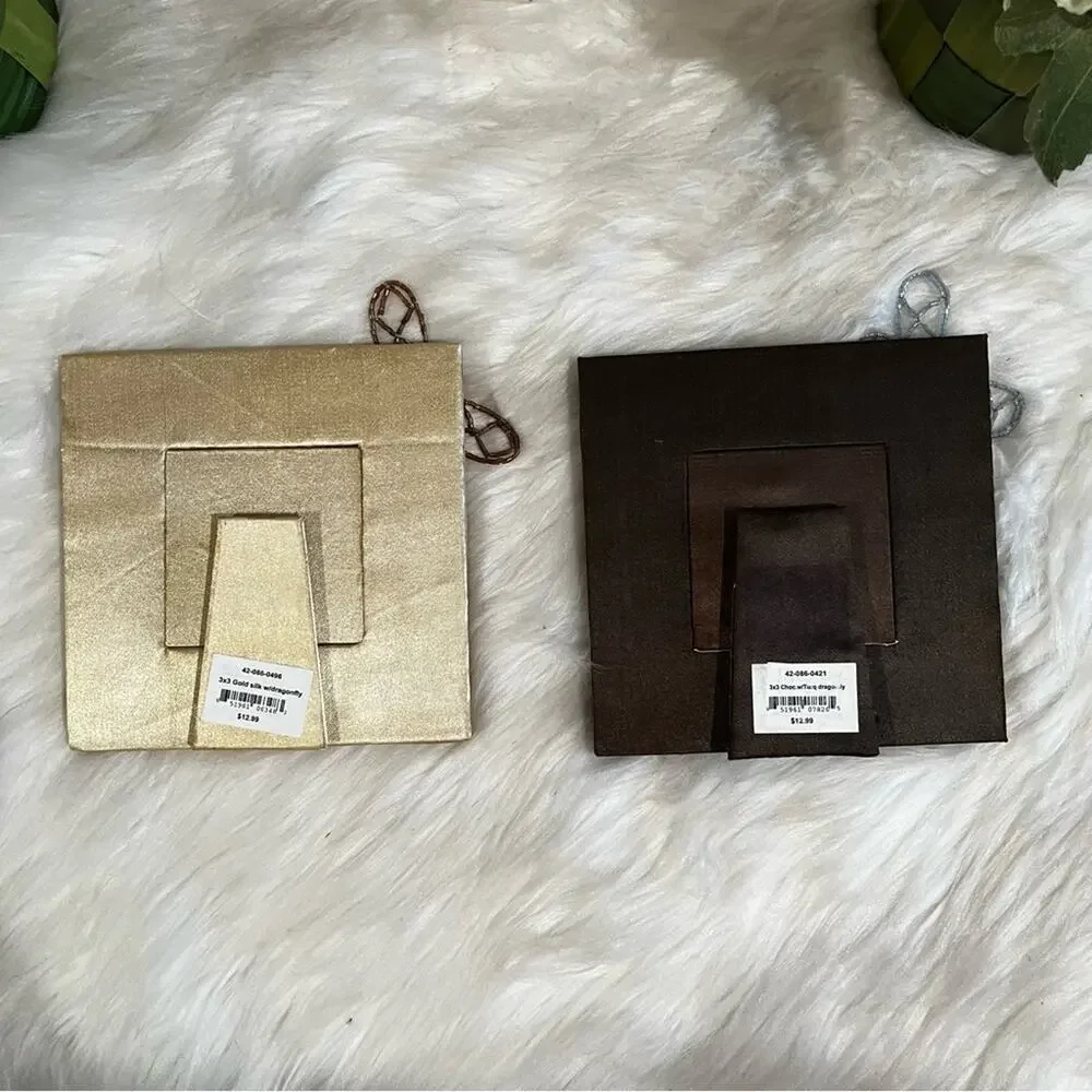 NEW Fusion Pier One Silk Dragonfly 3x3 Square Picture Frame Set Chocolate Gold